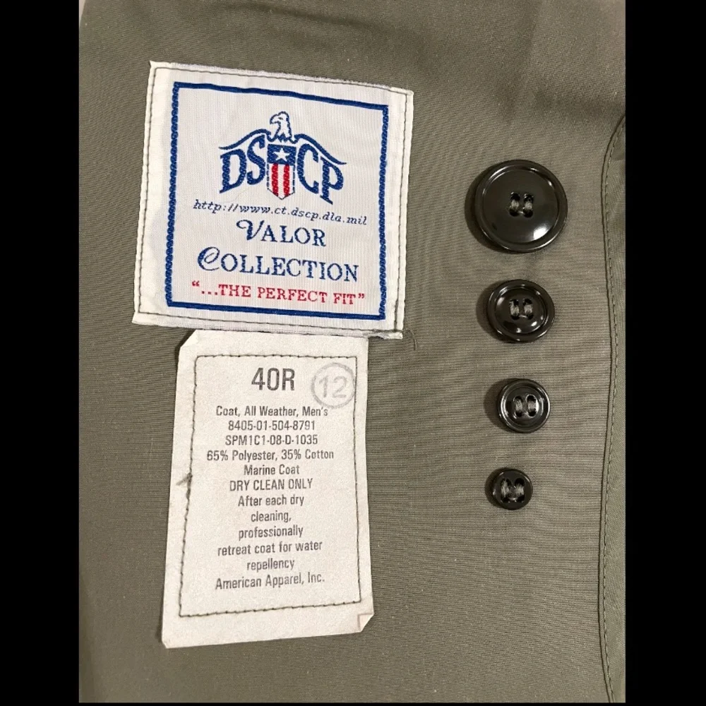 Military DSCP Valor Collection Mens Coat All-Weather Trench Coat Khaki Size 40 R
